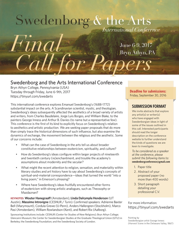 call for papers swedenborg and the arts