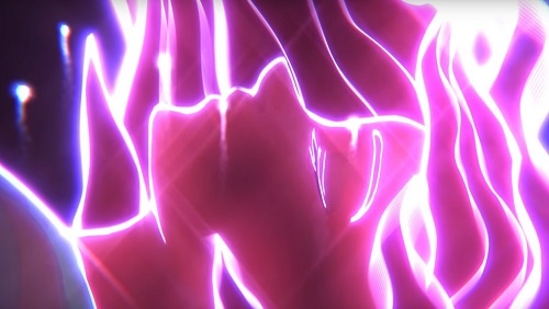 A close-up view of an illustration of a person's face; glowing pink and white lines represent a spirit being pulled from a body.